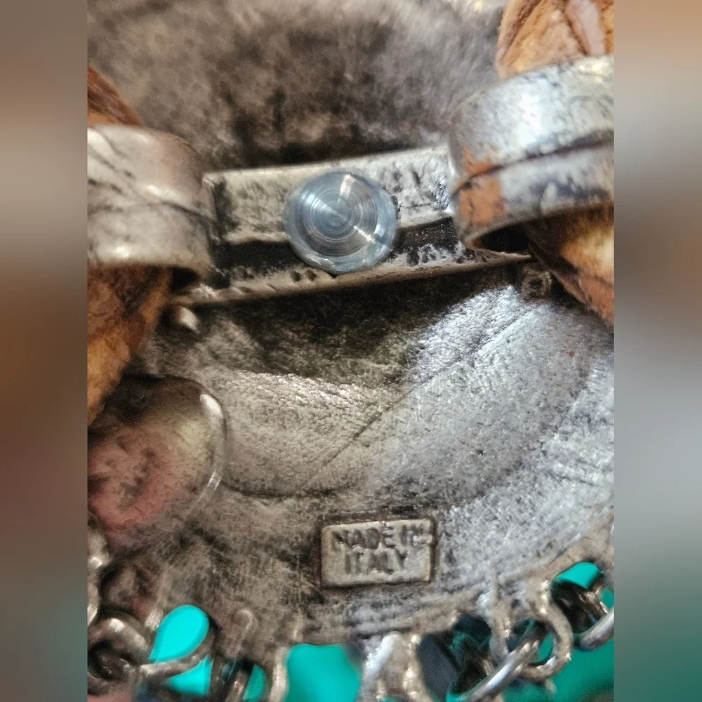 Vintage Made in Italy Braided Leather Medallion Belt – Artisan Statement Piece